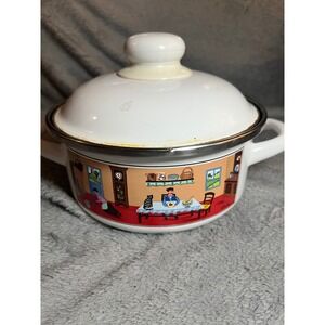 Villeroy & Boch Naif‎ Enamel Pot w/ Lid Double Handle Folk Art Laplau Germany